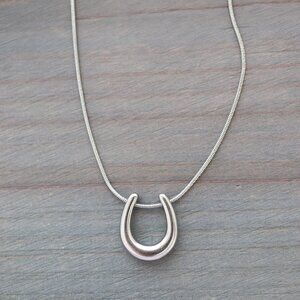 Horseshoe U Style Pendant Necklace with CZ Stones Silver Stainless Steel